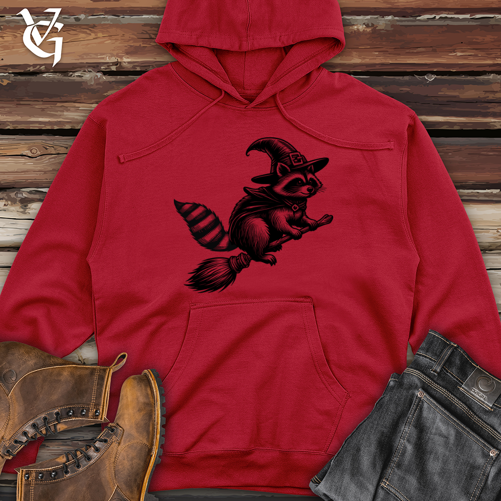 Raccoon Flying Broomstick Midweight Hooded Sweatshirt