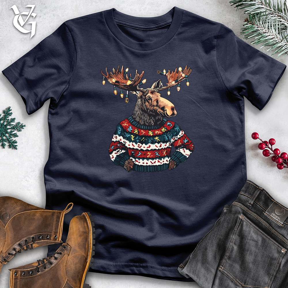 Moose Christmas Sweater Lights Softstyle Tee