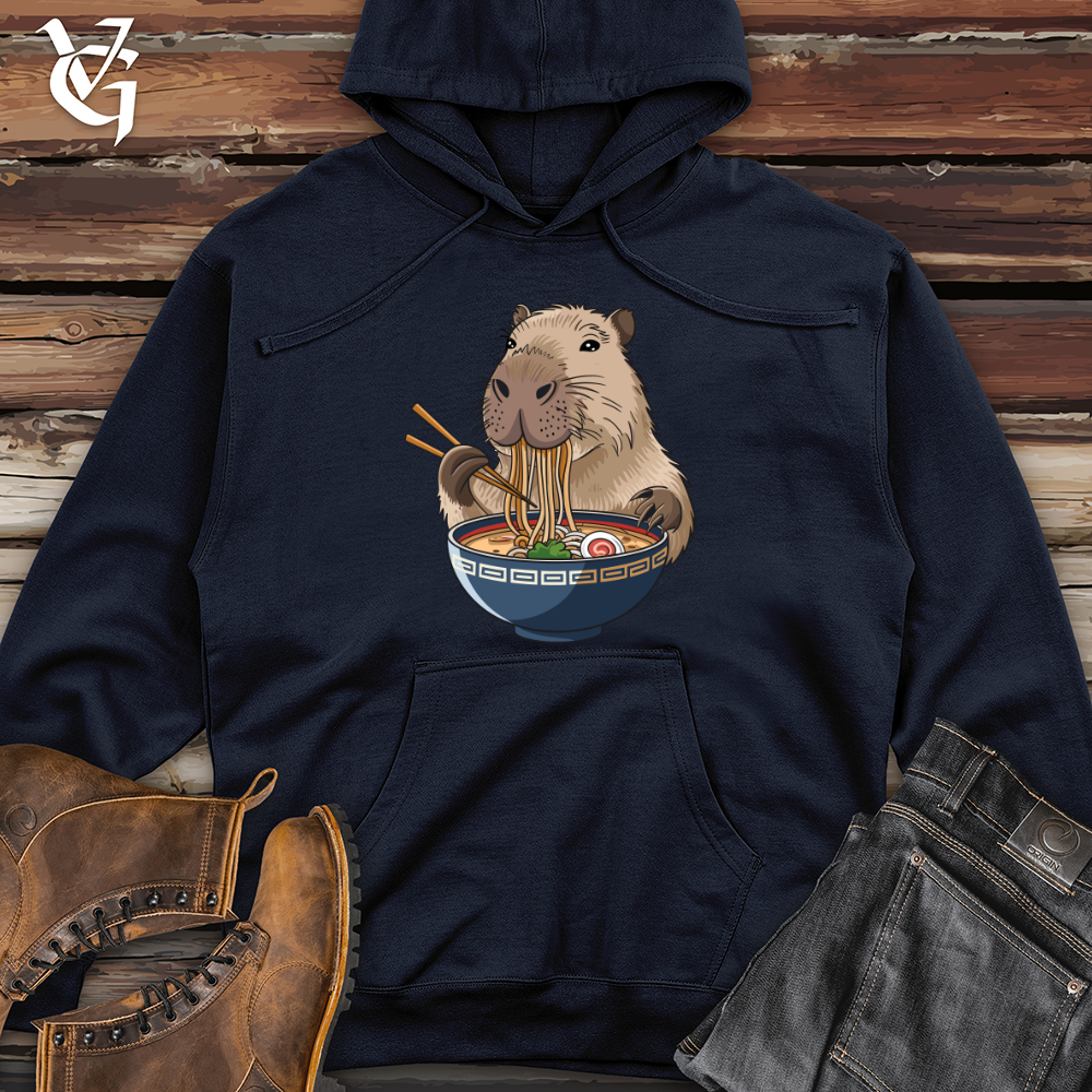 Capybara Eating Noodles Midweight Hooded Sweatshirt