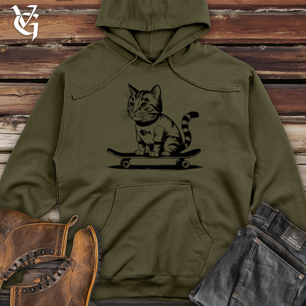 Cat With Skateboard Midweight Hooded Sweatshirt