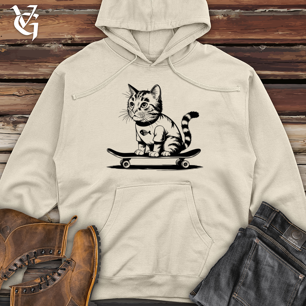 Cat With Skateboard Midweight Hooded Sweatshirt