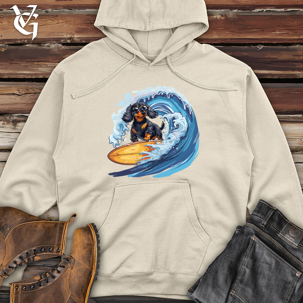 Dachshund Surfer Splash Midweight Hooded Sweatshirt