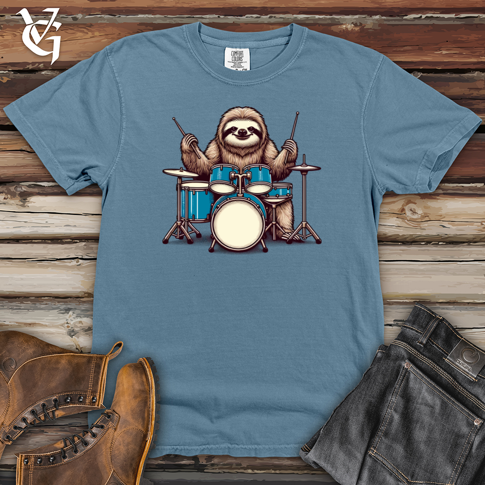 Sloth Playing Drums Heavy Cotton Comfort Colors Tee