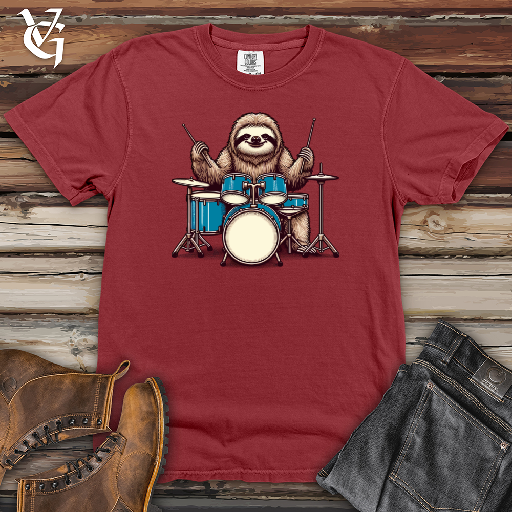 Sloth Playing Drums Heavy Cotton Comfort Colors Tee