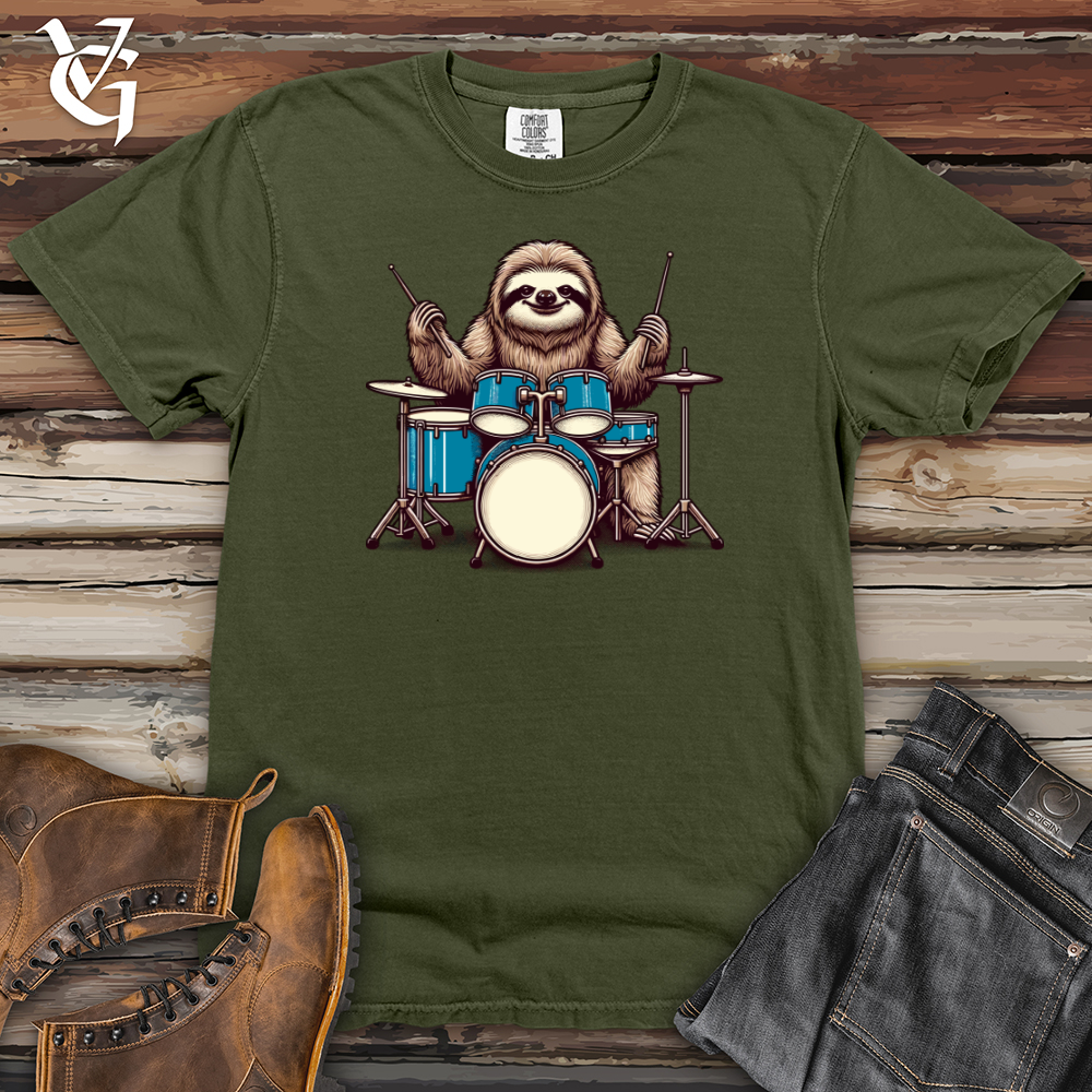 Sloth Playing Drums Heavy Cotton Comfort Colors Tee