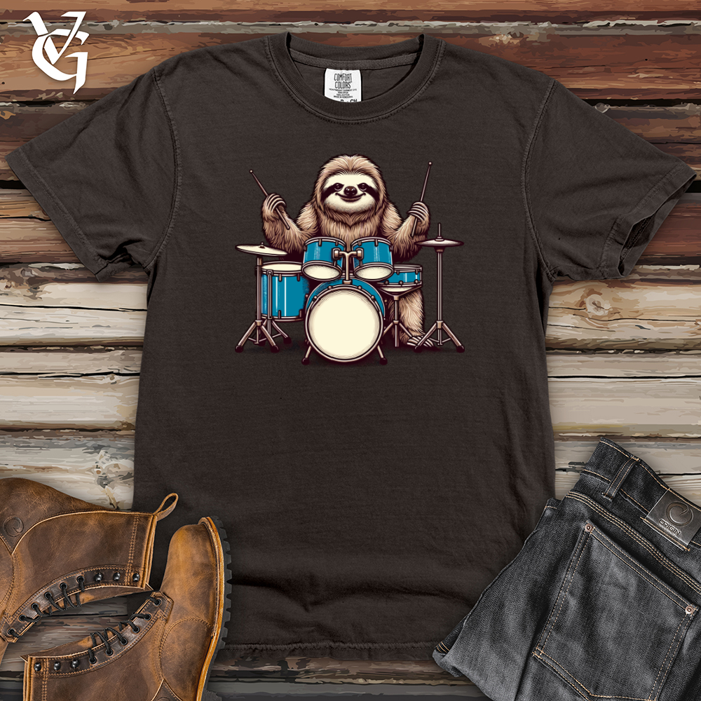 Sloth Playing Drums Heavy Cotton Comfort Colors Tee