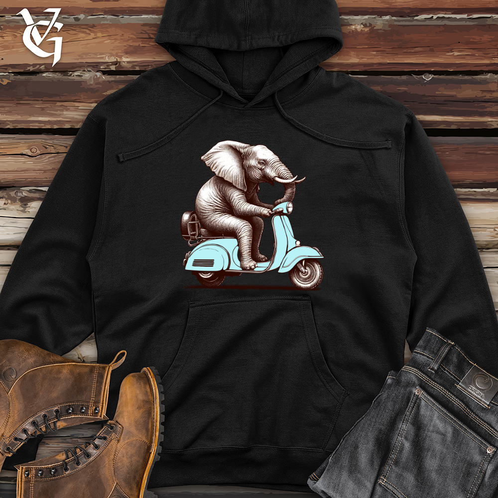 Elephant  Sitting Top a Scooter Midweight Hooded Sweatshirt