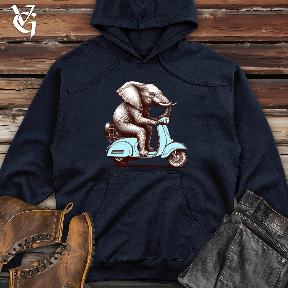 Elephant  Sitting Top a Scooter Midweight Hooded Sweatshirt