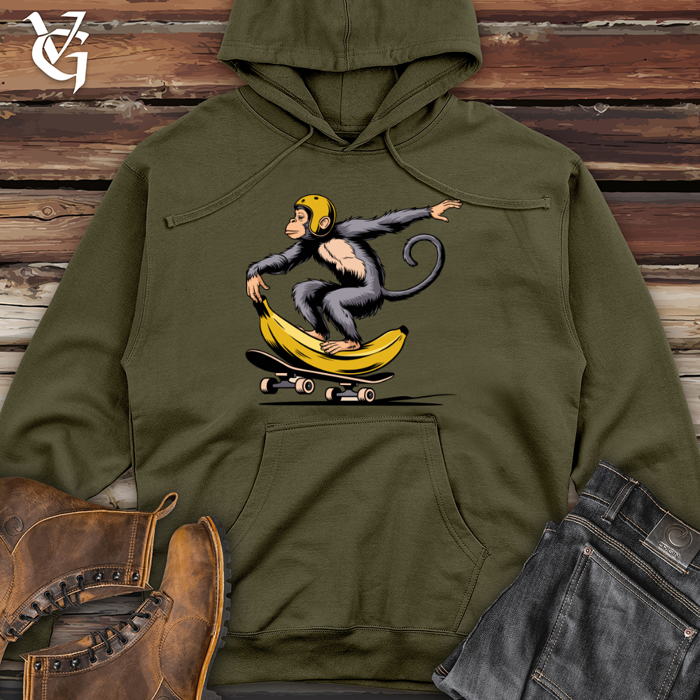 Monkey Riding Skateboard Midweight Hooded Sweatshirt