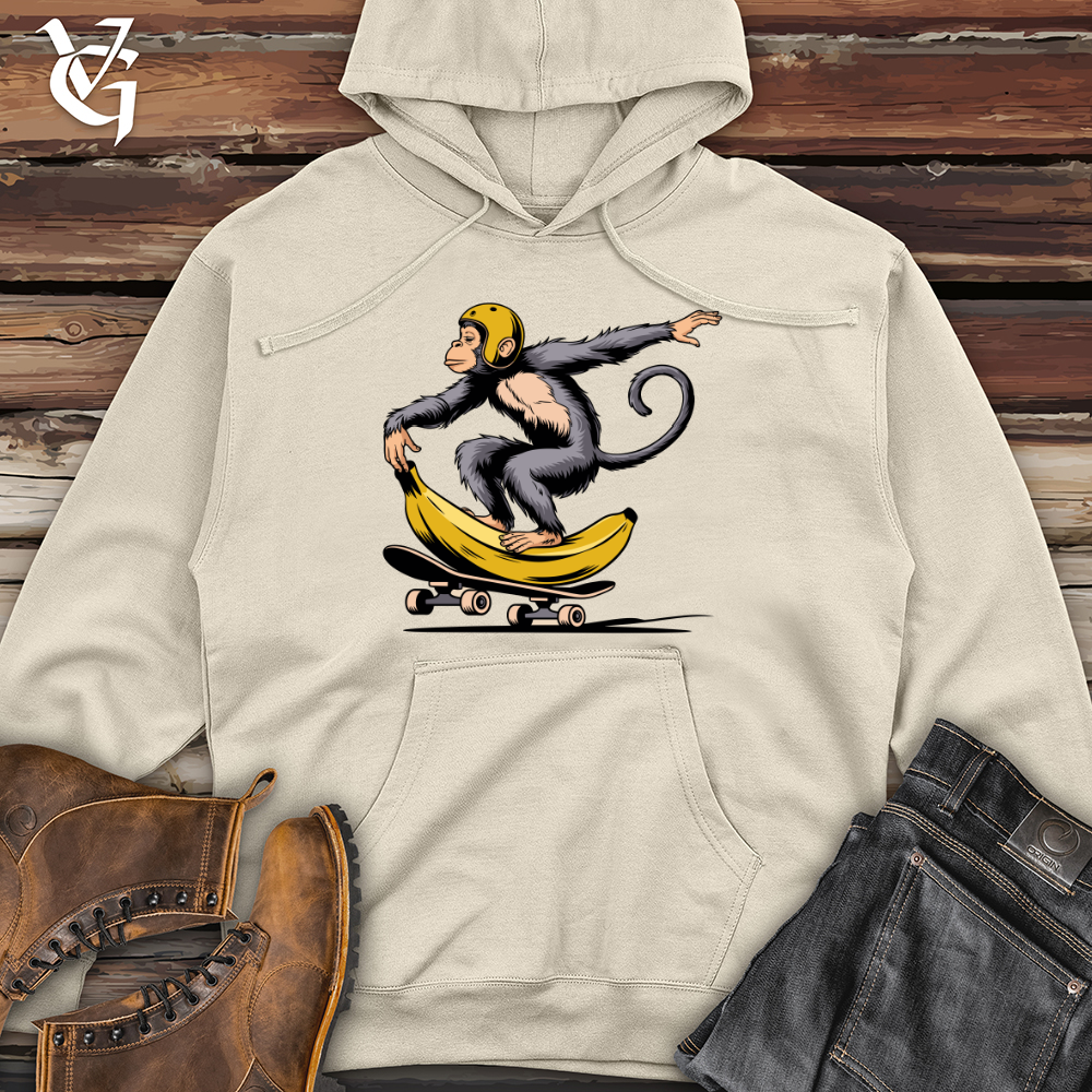 Monkey Riding Skateboard Midweight Hooded Sweatshirt