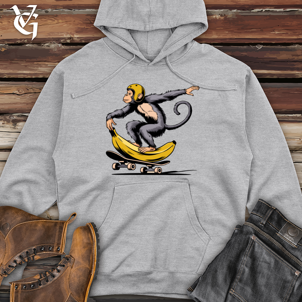 Monkey Riding Skateboard Midweight Hooded Sweatshirt