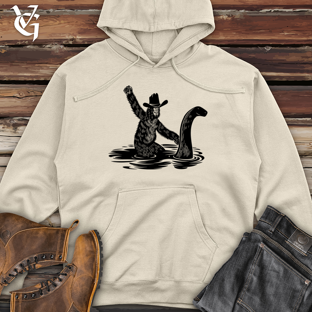 Bigfoot with Hilarious Loch Ness Monster Midweight Hooded Sweatshirt