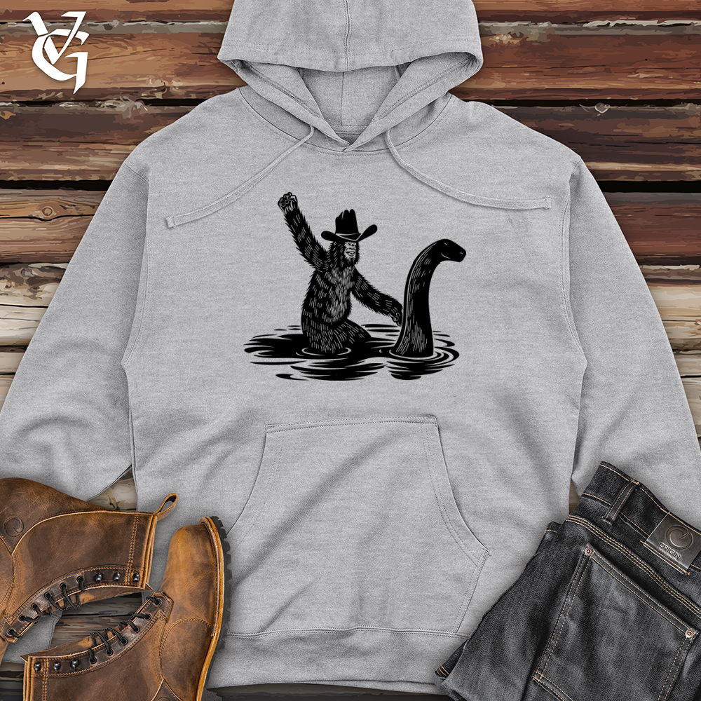 Bigfoot with Hilarious Loch Ness Monster Midweight Hooded Sweatshirt