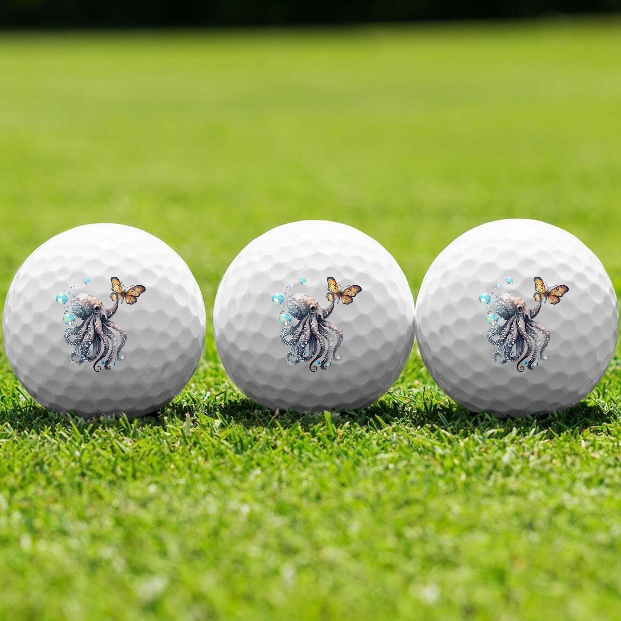 Octopus Playing With Butterfly 03 Golf Ball 3 Pack