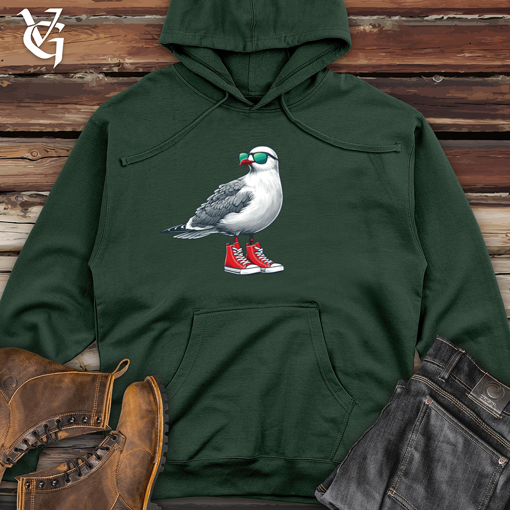 Viking Goods Seagull with Red Sneakers and Sunglass Midweight Hooded Sweatshirt Alpine Green / L