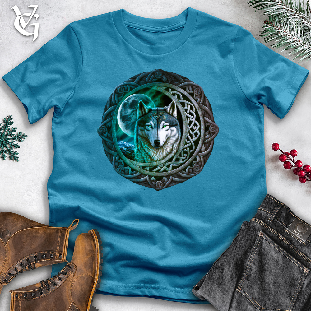 Viking Goods Celtic Moon Wolf Cotton Tee Aqua / L