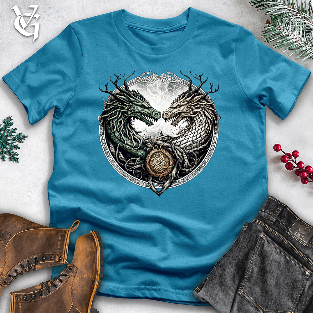 Viking Goods Horned Twin Dragons Cotton Tee Aqua / L