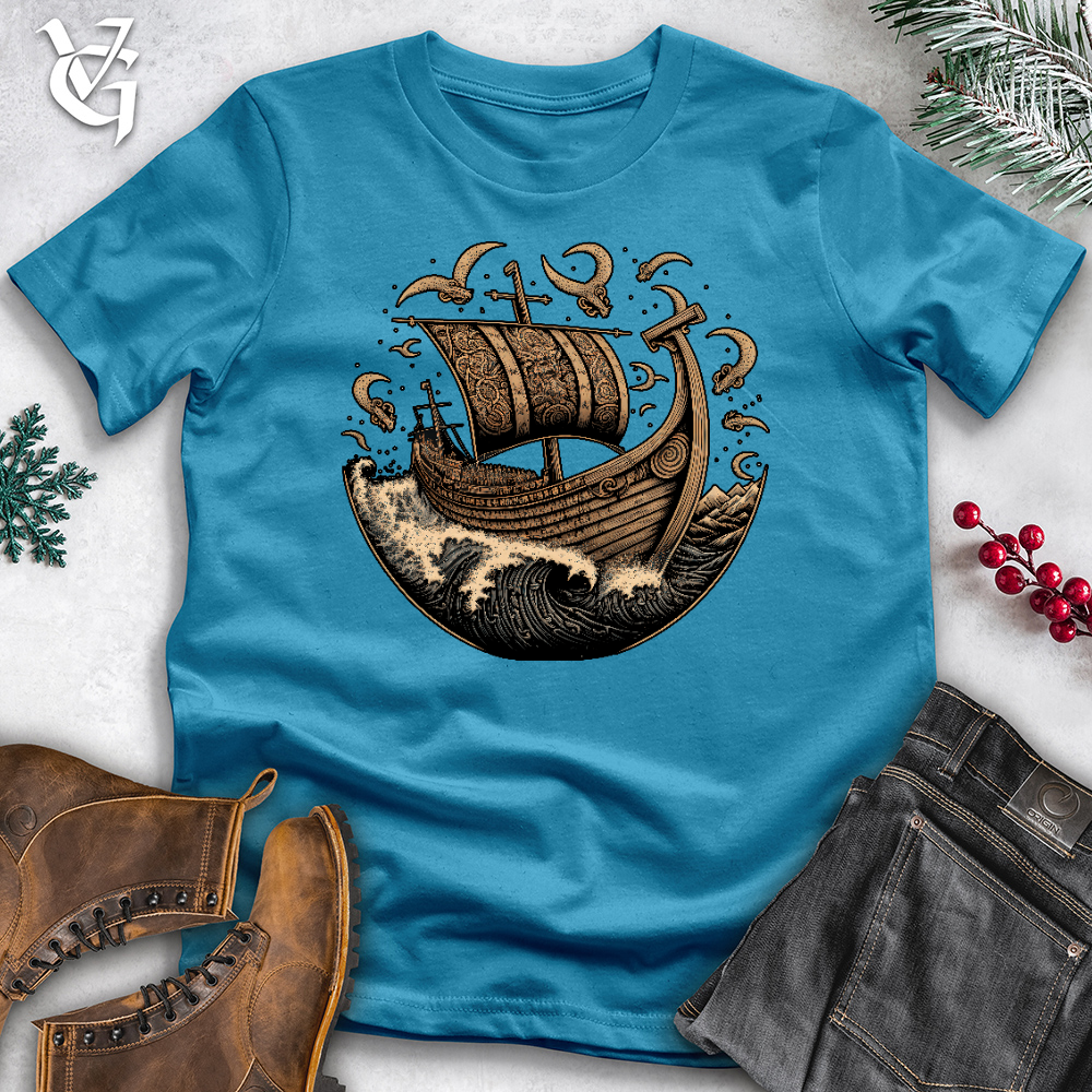 Viking Goods Vikings At Sea Cotton Tee Aqua / L