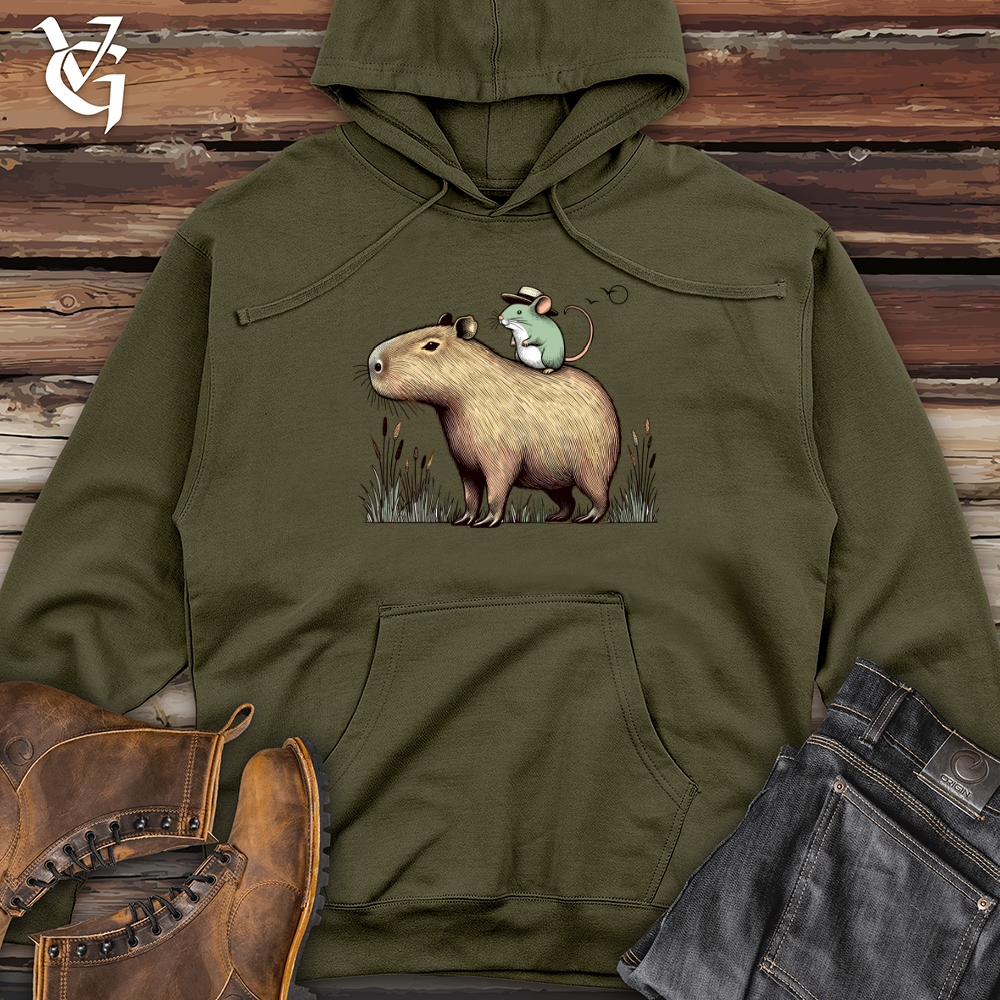 Viking Goods Capybara and Mouse Midweight Hooded Sweatshirt Army / L