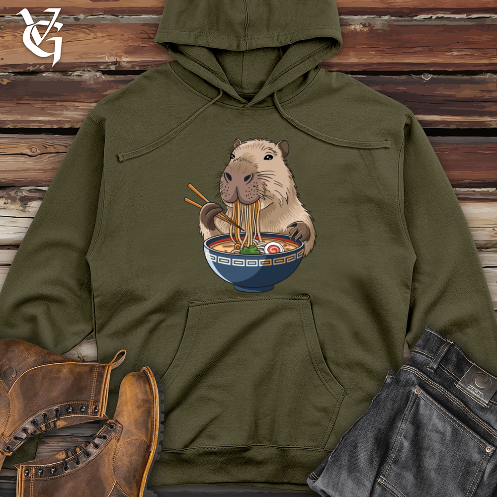 Viking Goods Capybara Eating Noodles Midweight Hooded Sweatshirt Army / L