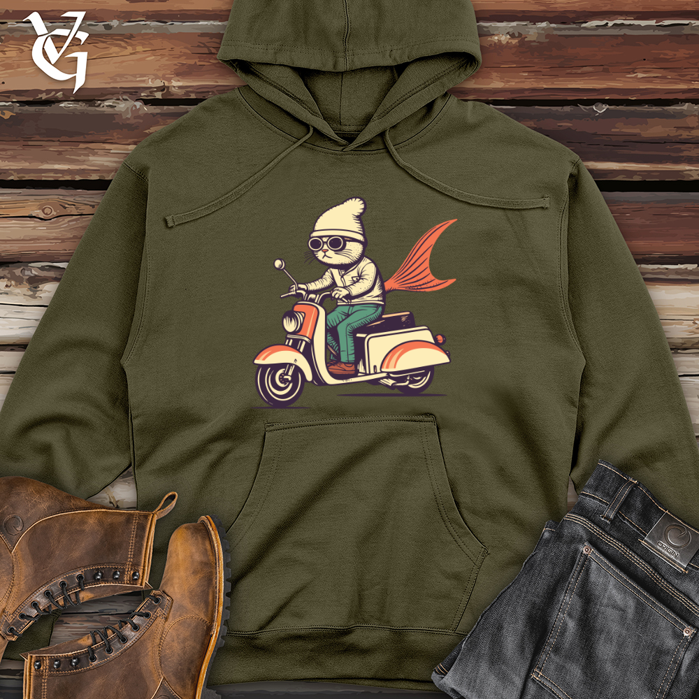 Viking Goods Cat Fish Scooter Adventure Midweight Hooded Sweatshirt Army / L