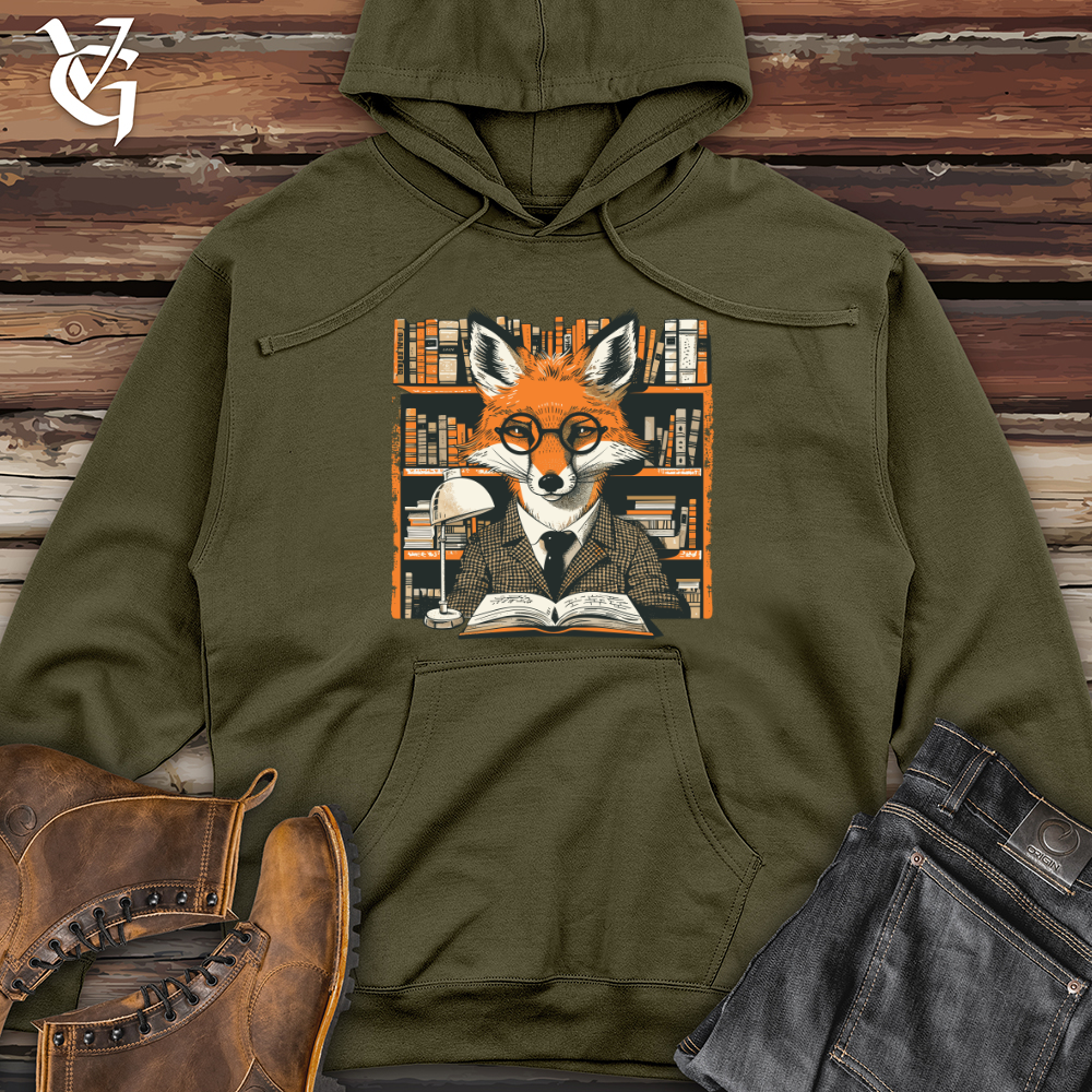 Viking Goods Fox Bibliophile Portrait Midweight Hooded Sweatshirt Army / L