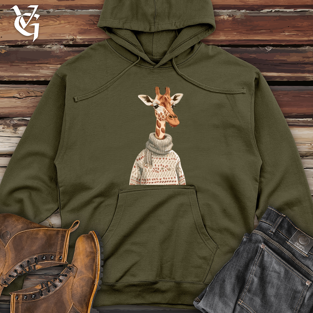 Viking Goods Giraffe Cozy Sweater Midweight Hooded Sweatshirt Army / L