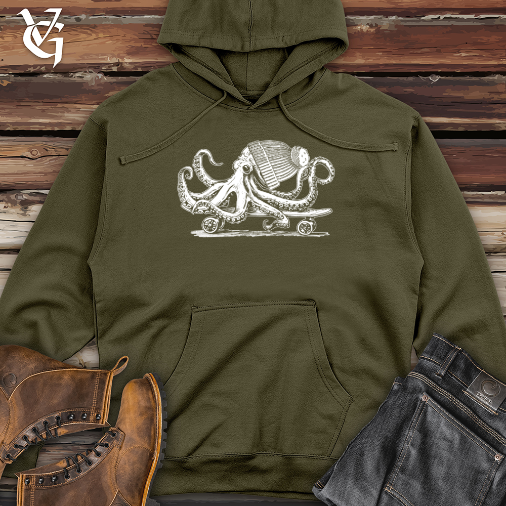 Viking Goods Octopus Chillin Skateboard Midweight Hooded Sweatshirt Army / L