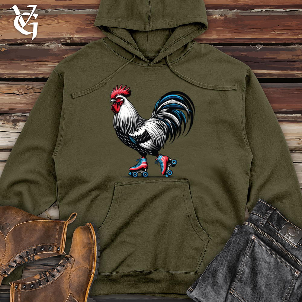 Viking Goods Rooster with Roller Skates Midweight Hooded Sweatshirt Army / L