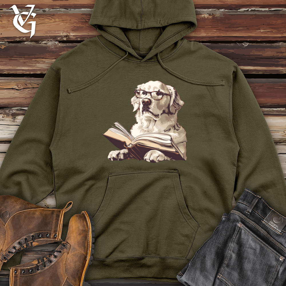 Viking Goods Scholarly Golden Retriever Bookmark Midweight Hooded Sweatshirt Army / L