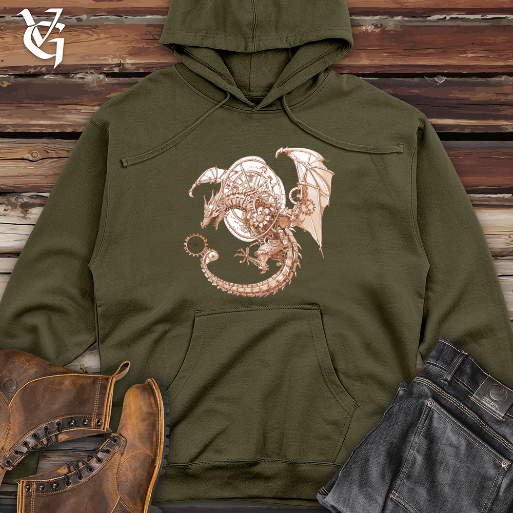 Viking Goods Steampunk Dragon Timepiece Midweight Hooded Sweatshirt Army / L