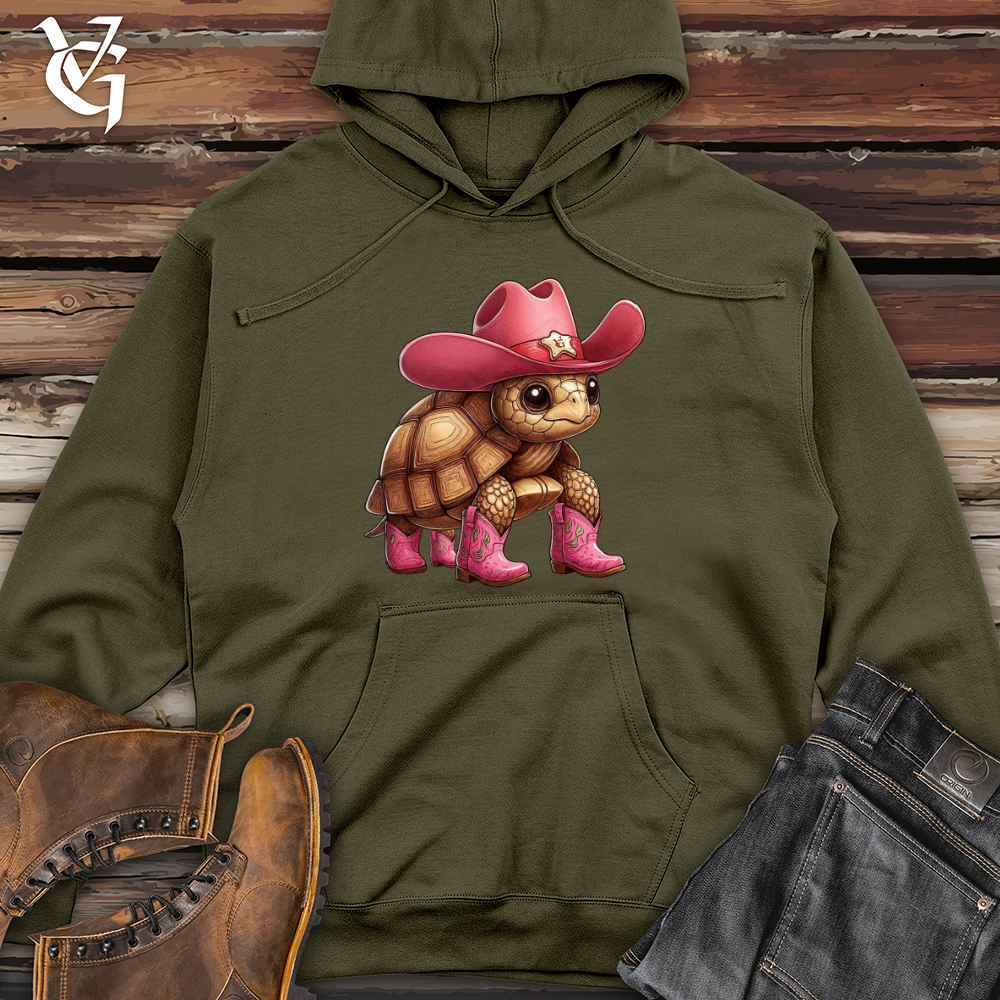 Viking Goods Tortoise Wearing a Hat and Pink Cowboy Boots Midweight Hooded Sweatshirt Black / L