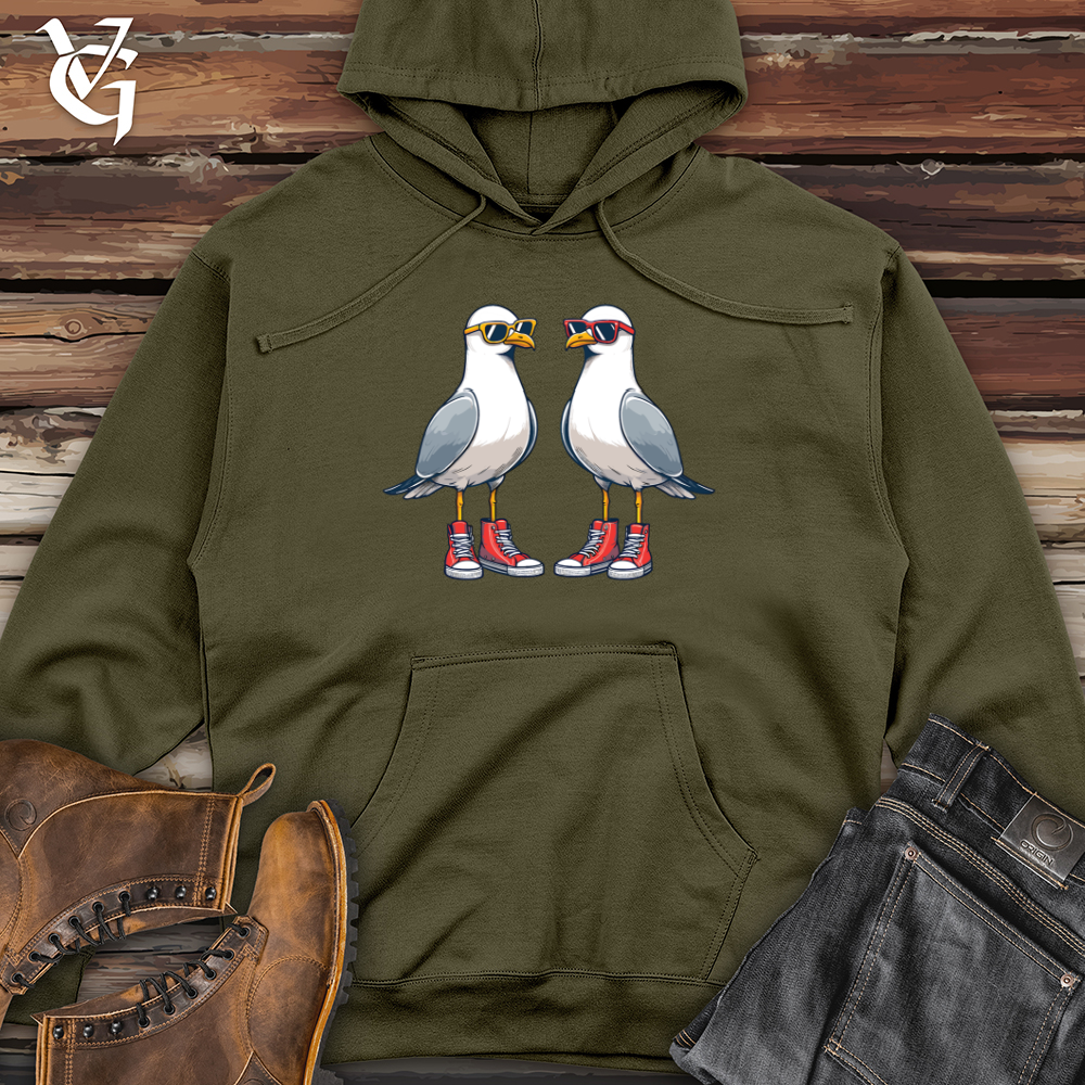 Viking Goods Two quirky Seagulls Midweight Hooded Sweatshirt Army / L