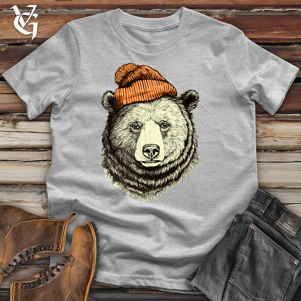 Viking Goods Bear Wearing Hunters Beanie Cotton Tee Ash / L