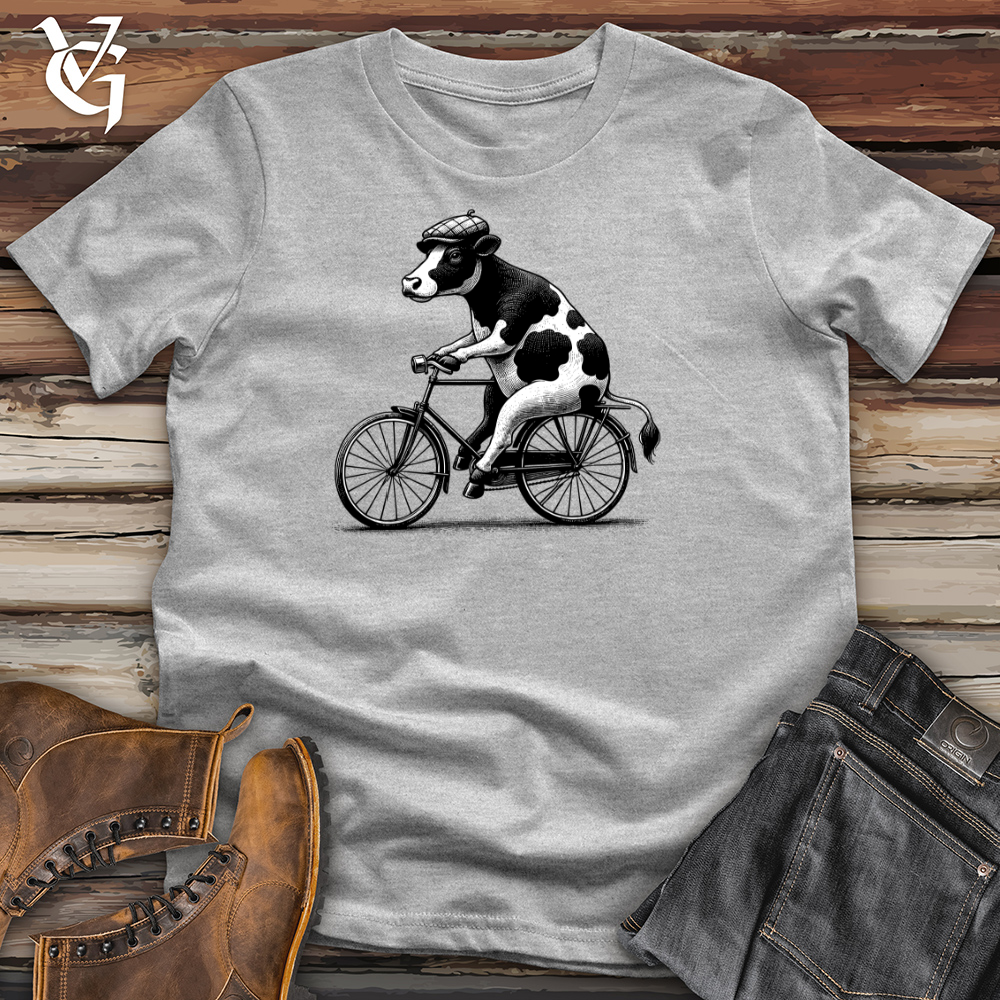 Viking Goods Cow Riding a Bike Cotton Tee Tan / L