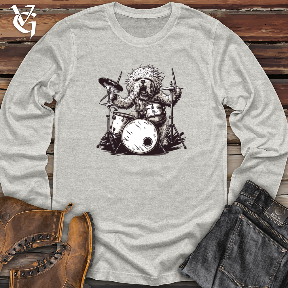 Viking Goods Dog Rockstar Drummer Long Sleeve Military Green / L