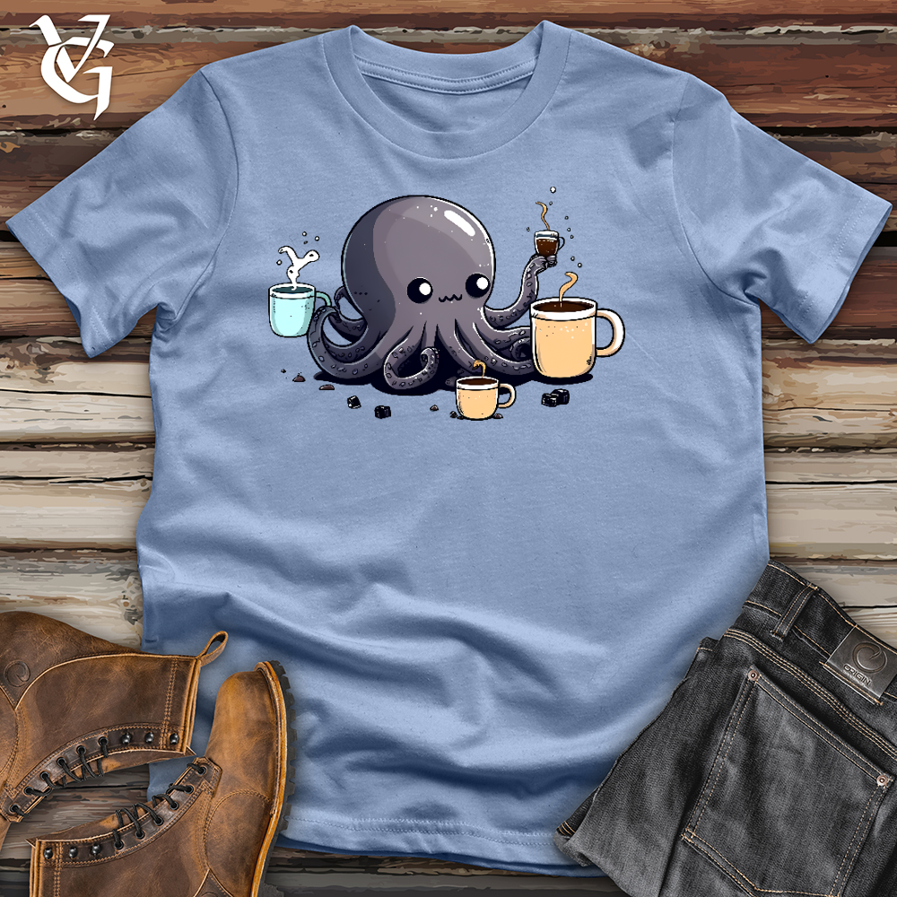 Viking Goods Octopus Coffee Addict Cotton Tee Steel Blue / L