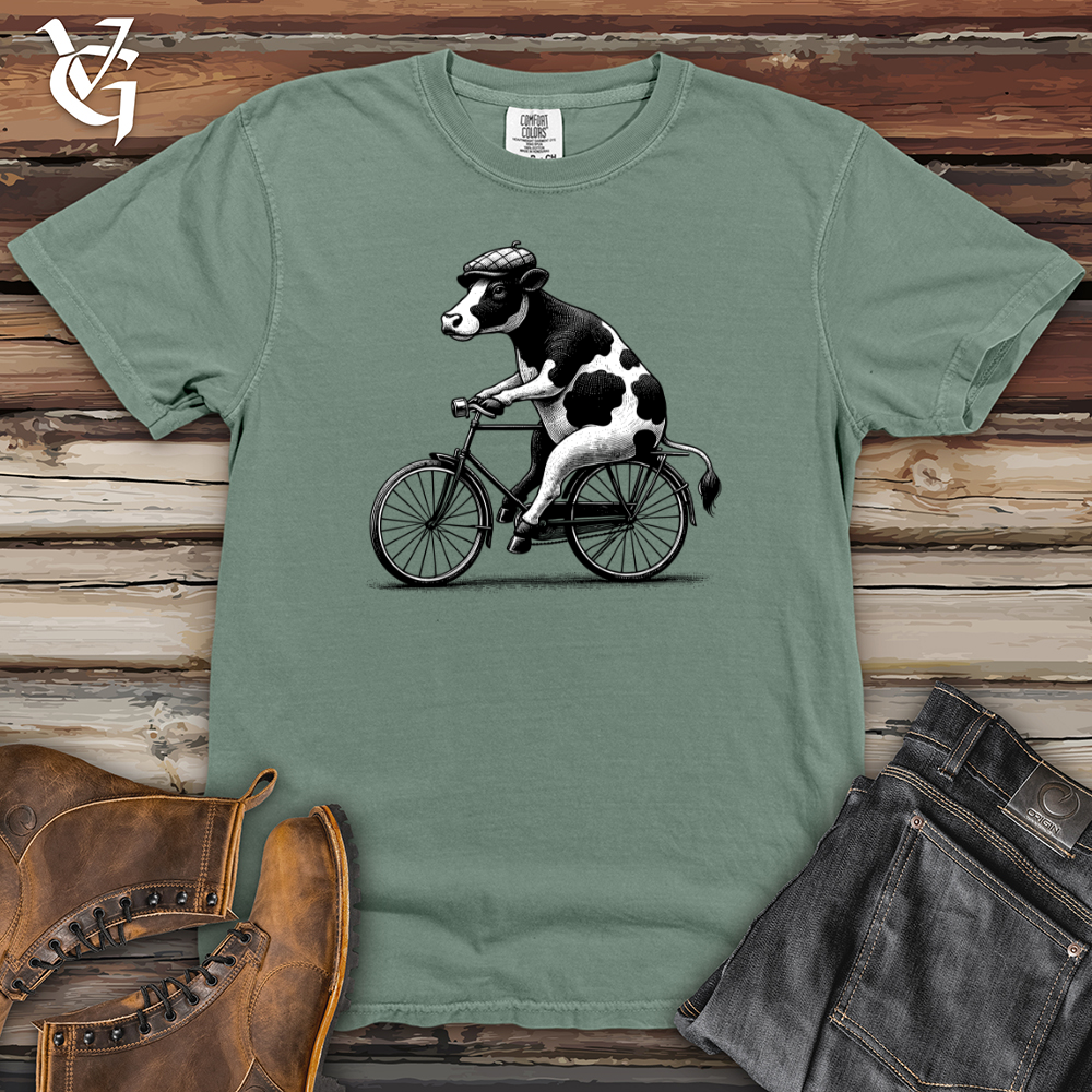 Viking Goods Cow Riding a Bike Heavy Cotton Comfort Colors Tee Bay / L