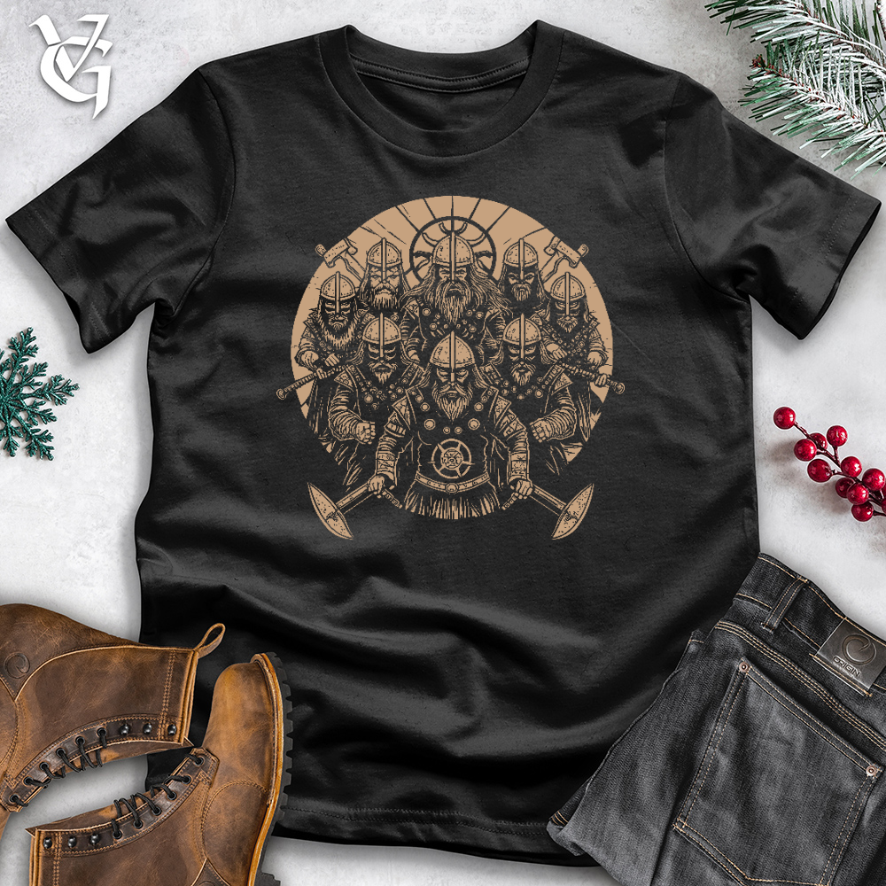 Viking Goods A Gang of Stern Vikings Stands Ominously With Shields Cotton Tee Black / L