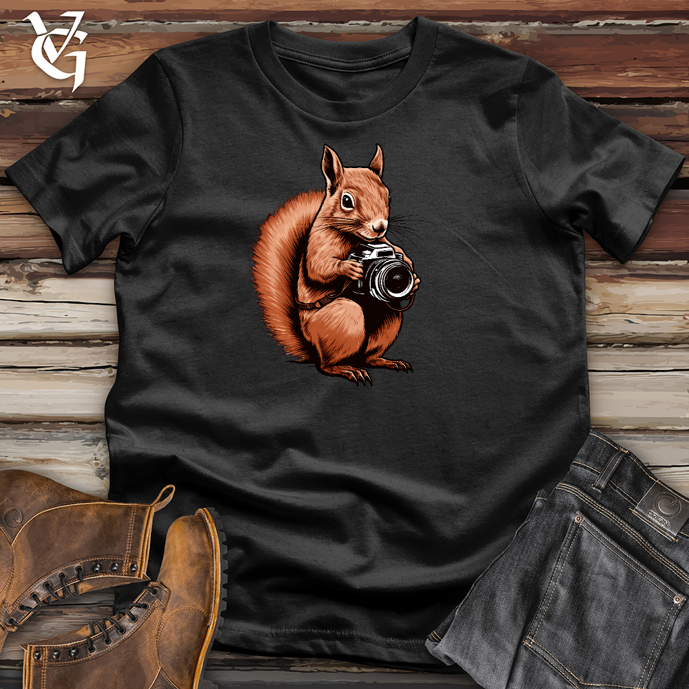 Viking Goods A Squirrel Holding Camera Cotton Tee Black / L