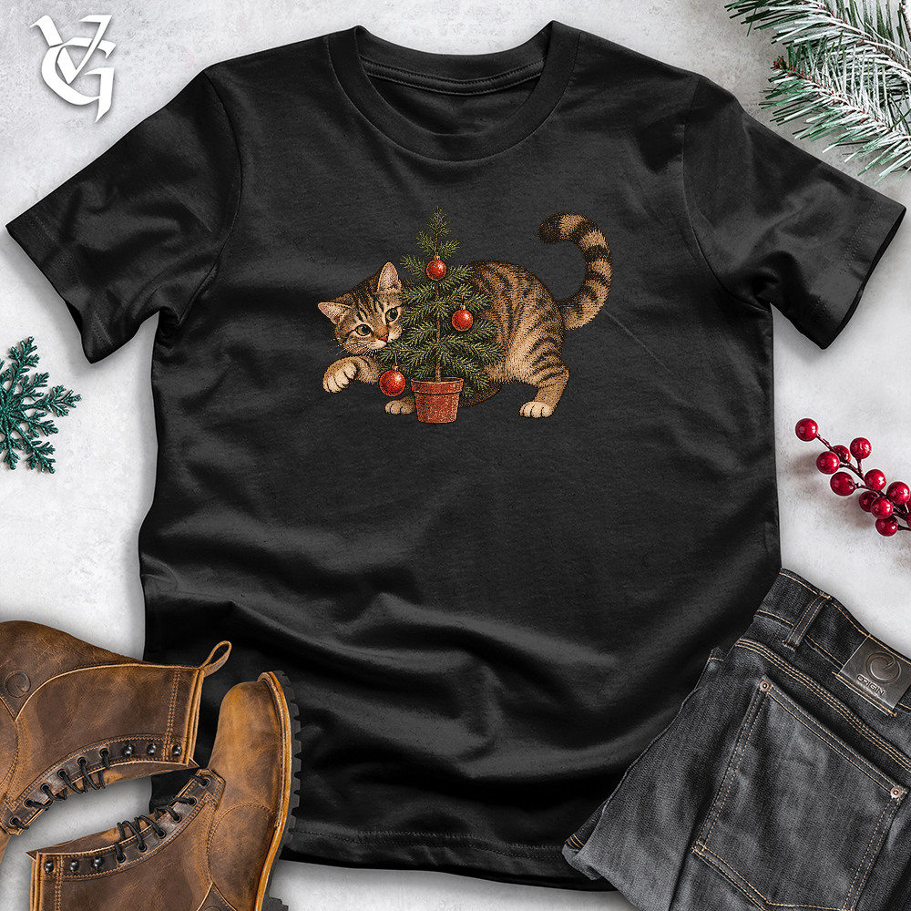 Viking Goods Cat Small Christmas Tree Softstyle Tee Black / L