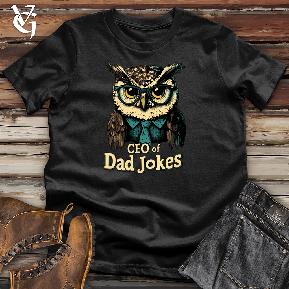 Viking Goods Ceo of Dad Jokes Owl Softstyle Tee Black / L