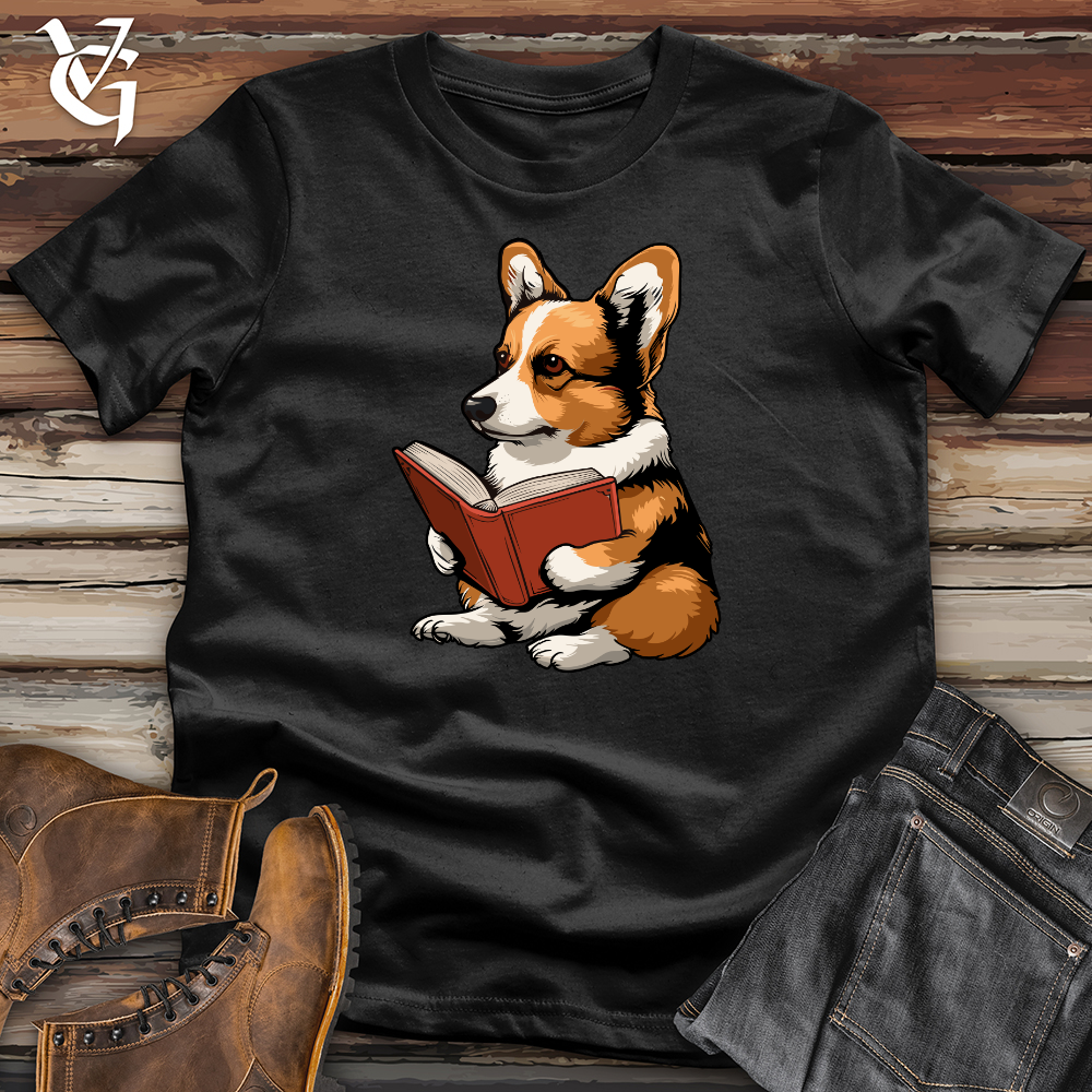 Viking Goods Corgi Reading Book Softstyle Tee Black / L