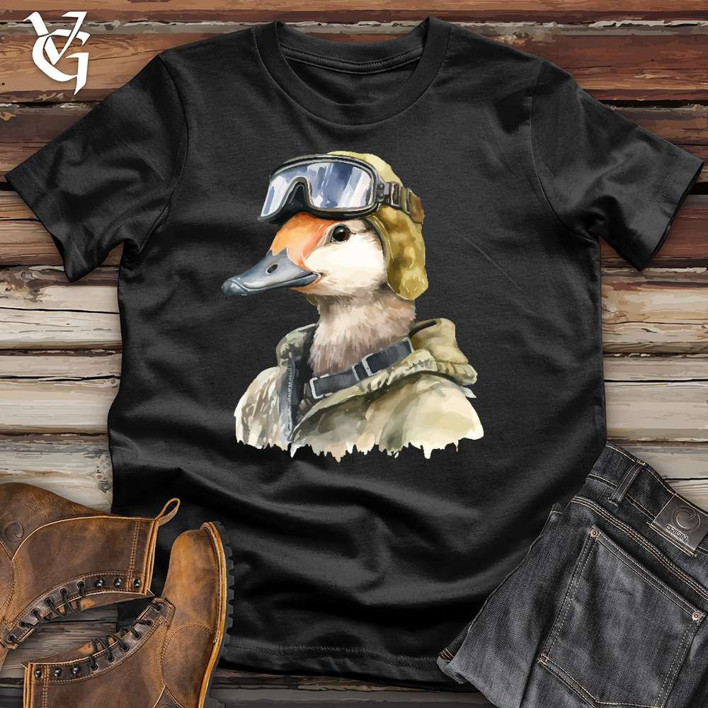 Viking Goods Funny Goose Aviator Hat Cotton Tee Black / L