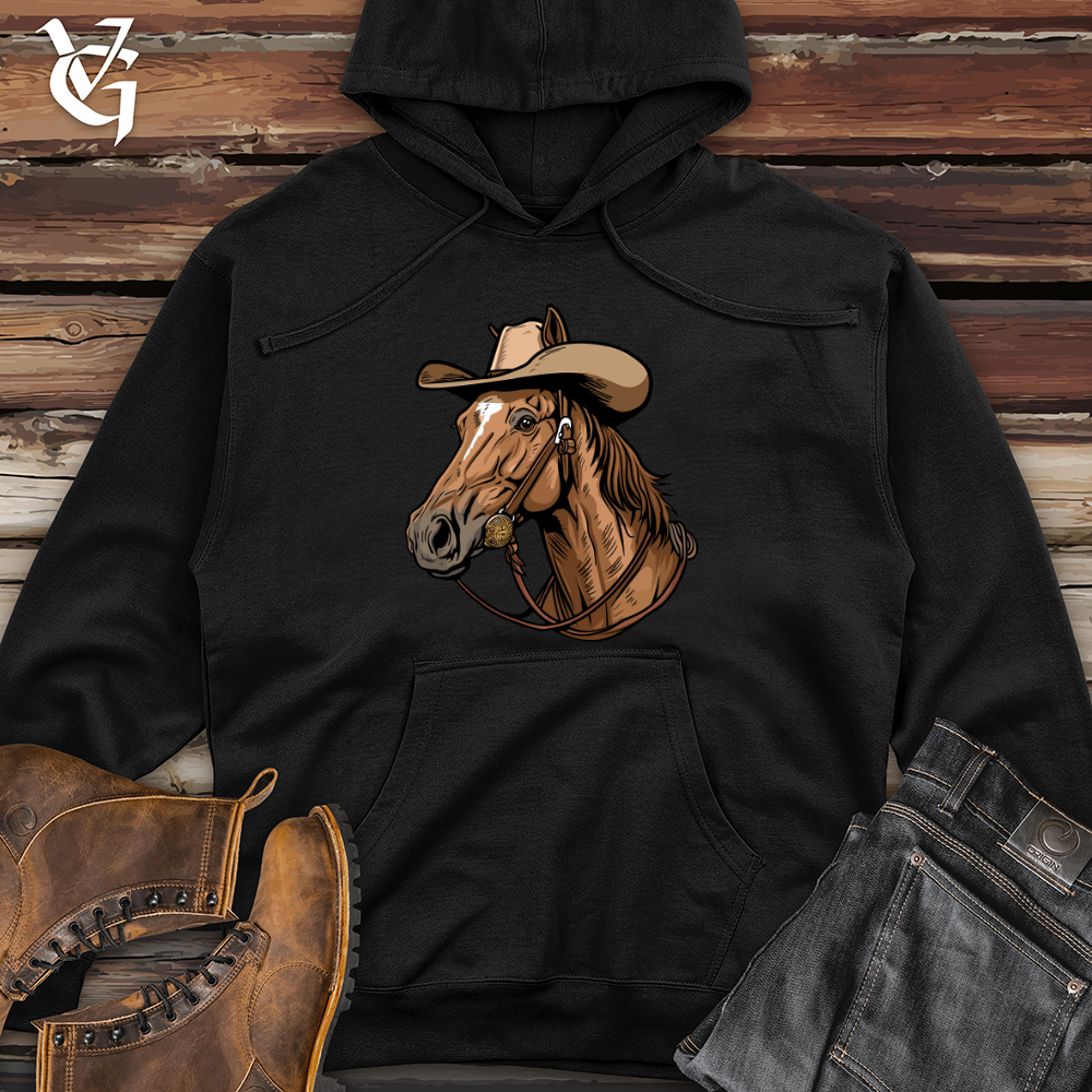 Viking Goods Horse Cowboy Midweight Hooded Sweatshirt Black / L