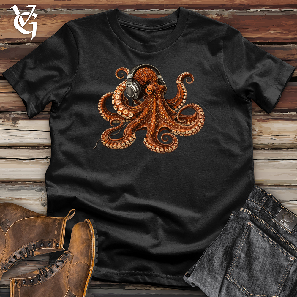 Viking Goods Octopus Enjoying Music With Headphones Tee Black / L