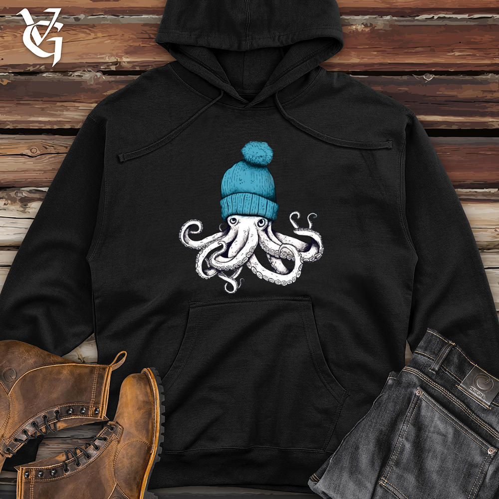 Viking Goods Octopus Wearing Beanie Midweight Hooded Sweatshirt Black / L