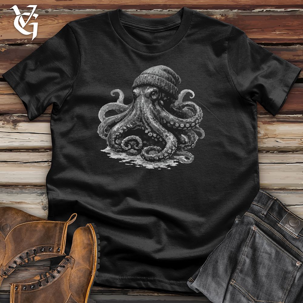Viking Goods Octopus With Beanie Softstyle Tee Black / L