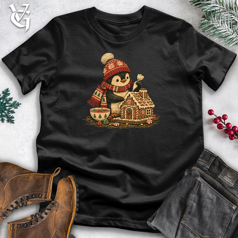 Viking Goods Penguin Gingerbread House Softstyle Tee Black / L