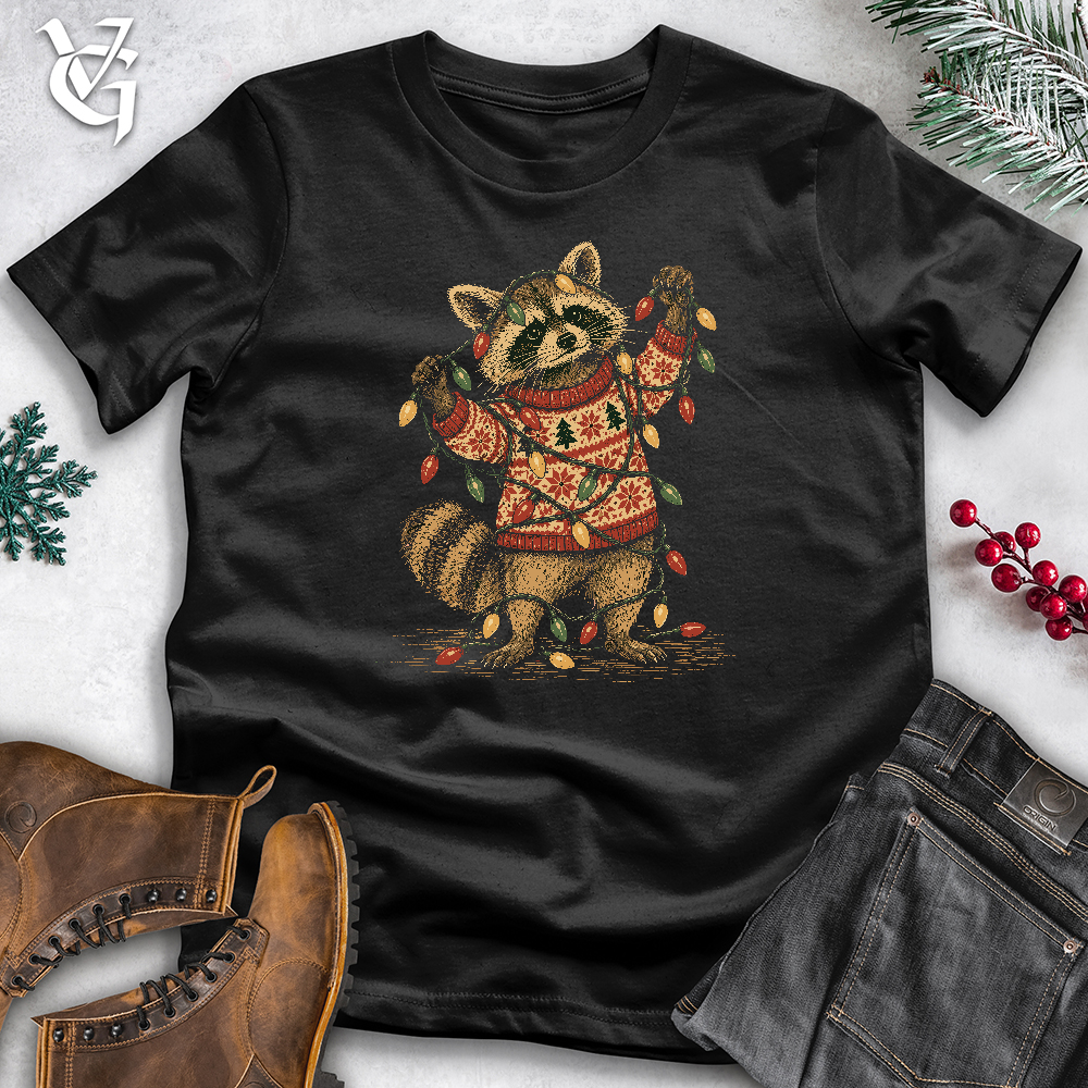 Viking Goods Raccoon Christmas Lights Softstyle Tee Black / L